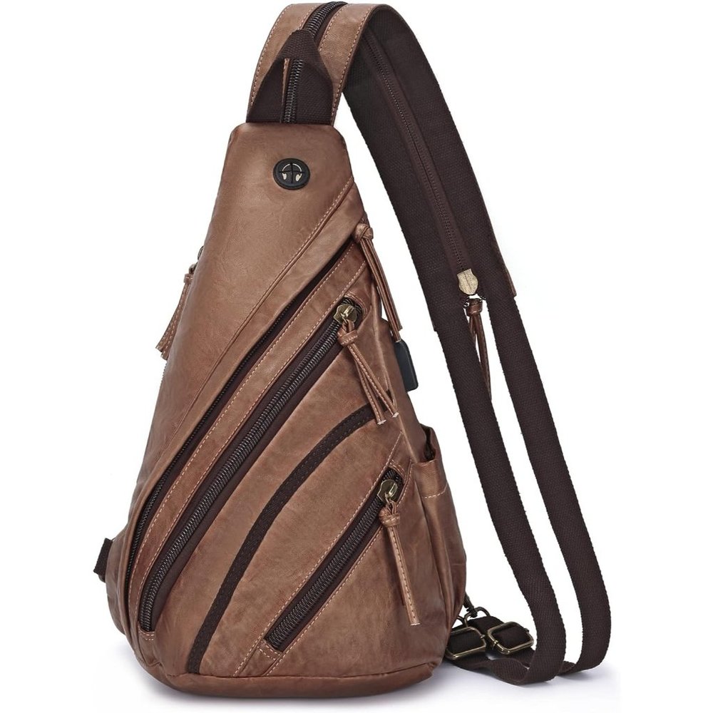 DAVIDNILE Man Canvas Sling Leather Crossbody Backpack